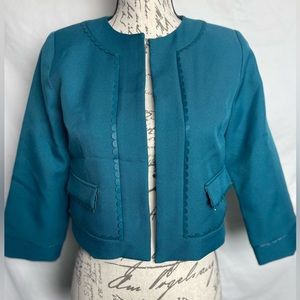 DARLING LONDON Emerald Green Open Bolero Blazer with leather Detailing Size 4